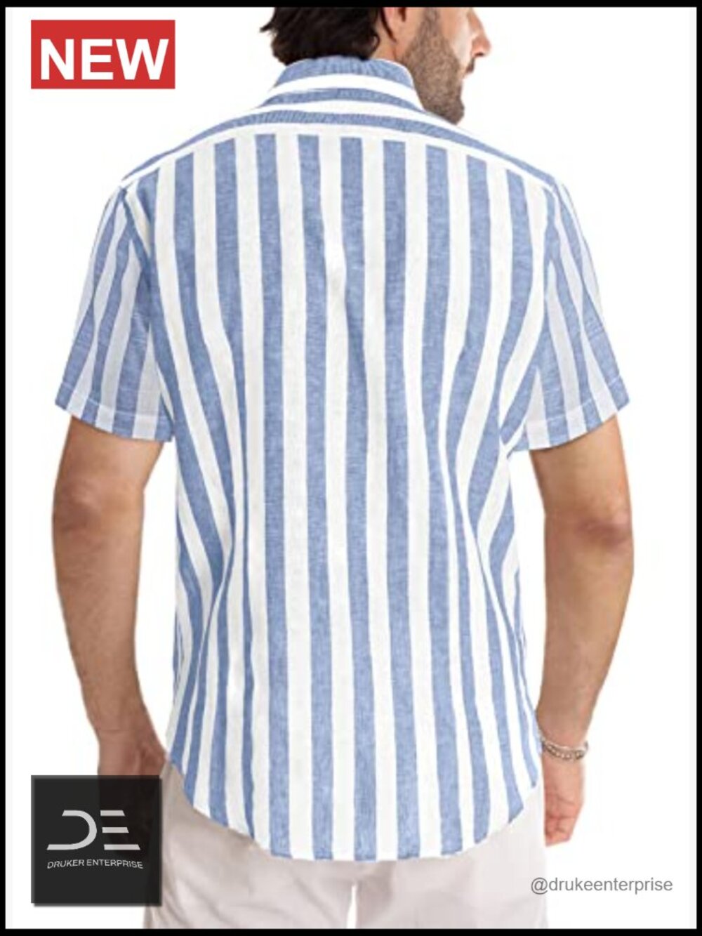 Men's Casual Short Sleeve Button-Up Striped Cotton Dress Shirt - Picture 4 of 7